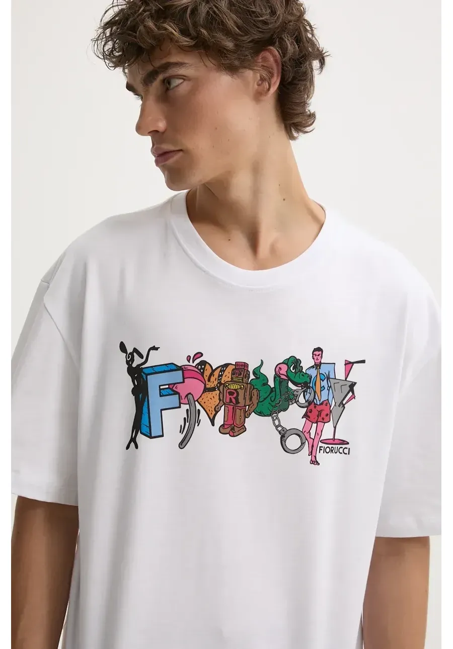 obrazek 1 Fiorucci t-shirt bawełniany męski kolor biały wzorzysty M01FMTSH103CJ01WH04