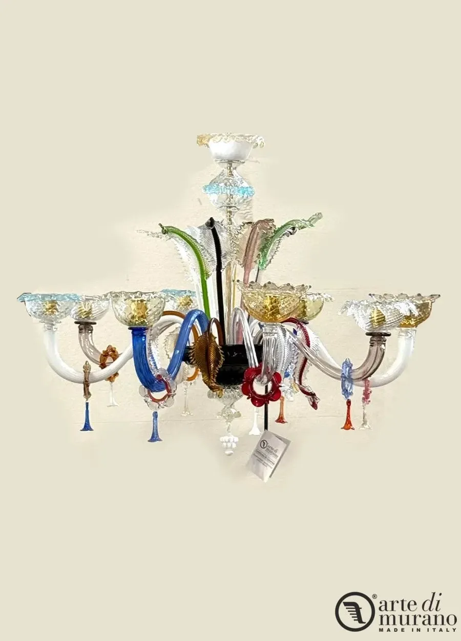 obrazek 1 Szykowny wenecki żyrandol na 8 żarówek kolorowe szkło Murano