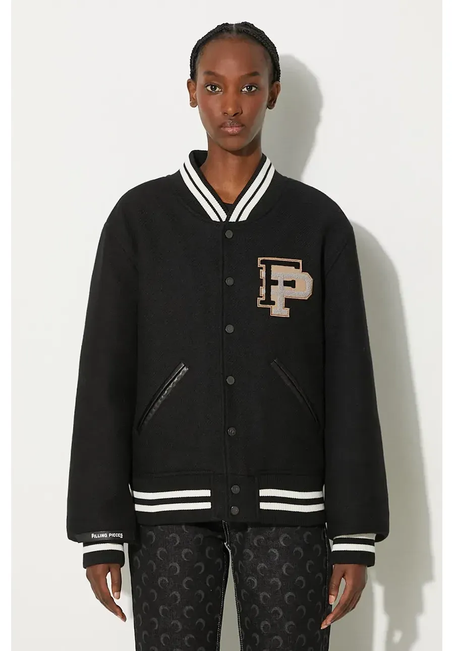 obrazek 1 Filling Pieces kurtka bomber wełniana Varsity Jacket kolor czarny przejściowa oversize 81422201863