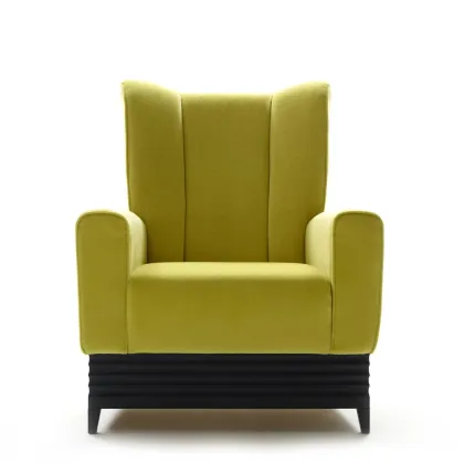 Zdjęcie Fotel z drewnianą podstawą pokrytą skórą H.105xL.87xP.82 cm