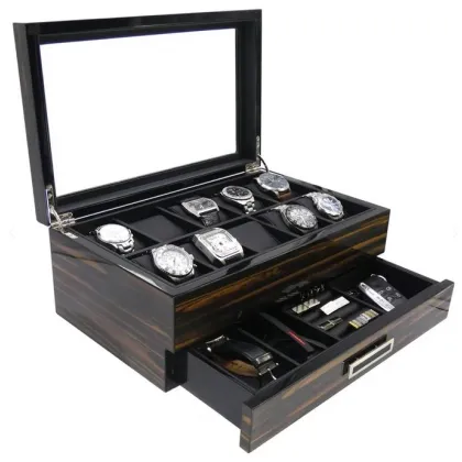 Zdjęcie Luksusowa drewniana szkatułka z szufladą na biżuterię i zegarki dla mężczyzny