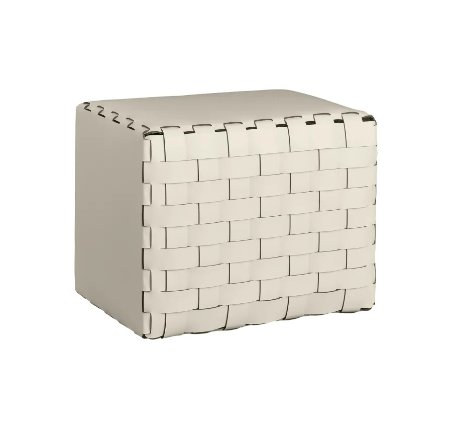 obrazek 2 Tapicerowany skórzany stołek Bottega 35x35xH40 cm w kolorze waniliowym