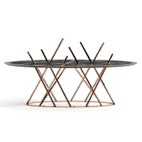 Picture Dining table in black lacquered wood, black oak wood with copper finish