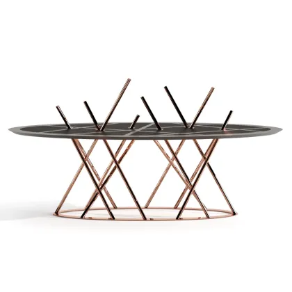 Picture Dining table in black lacquered wood, black oak wood with copper finish