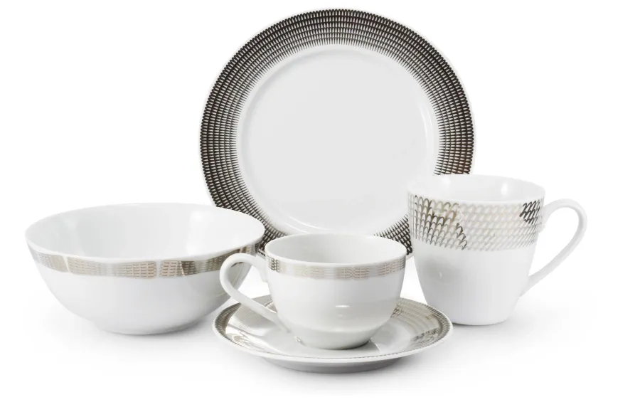 obrazek 1 Nowoczesny 5-elementowy zestaw śniadaniowy z porcelany ze srebrnym zdobieniem z  kolekcji Angel wings – wariant B – Leander