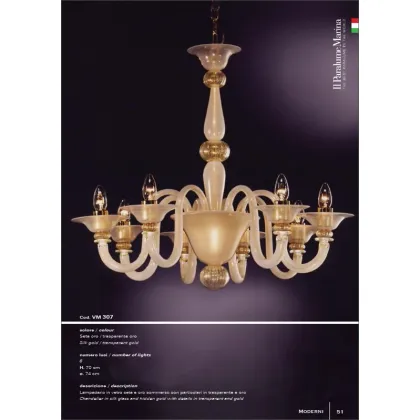 Zdjęcie Wyjątkowy żyrandol z ośmioma światłami z przezroczystymi i złotymi detalami - Il Paralume Marina
