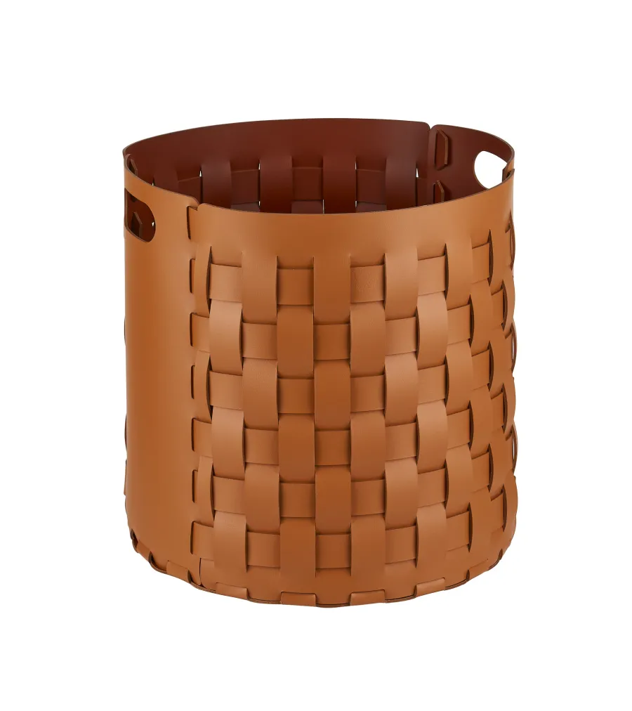 obrazek 1 Stylowy kosz Bottega Ø40xH40 cm w kolorze koniakowym