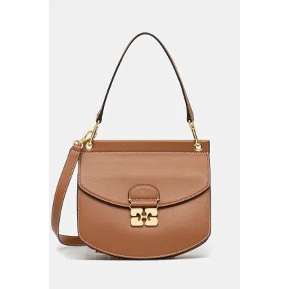 Zdjęcie GANNI torebka skórzana Apo-G Bag Small kolor brązowy A6448