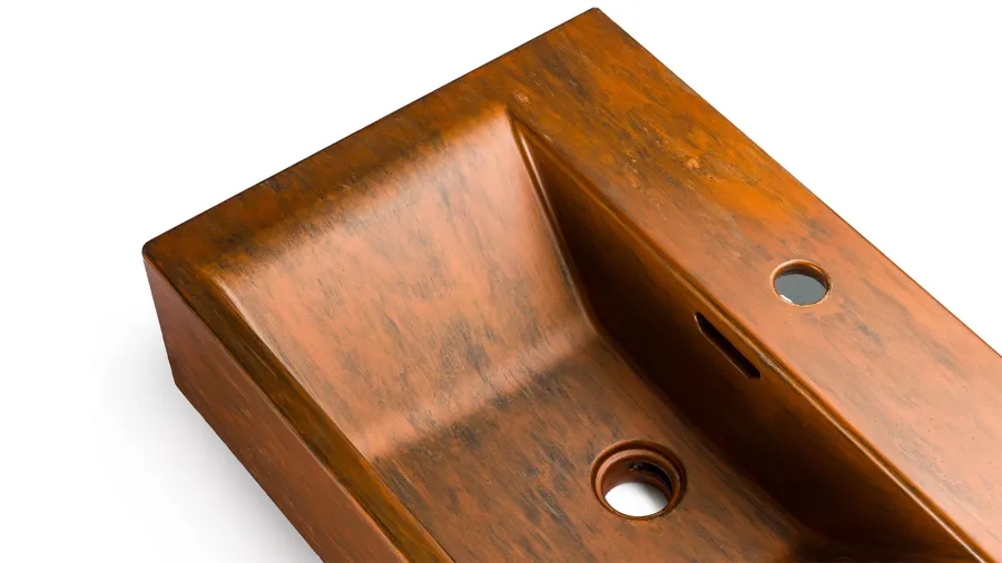 obrazek 3 Wyjątkowa umywalka 60 cm PYXIS BASIC z przelewem, z otworem na baterię – AGED METAL, miedziany i czarny, lakier matowy