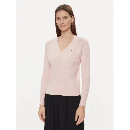 Zdjęcie Tommy Hilfiger Sweter Co Cable V-Nk Sweater WW0WW40674 Różowy Regular Fit