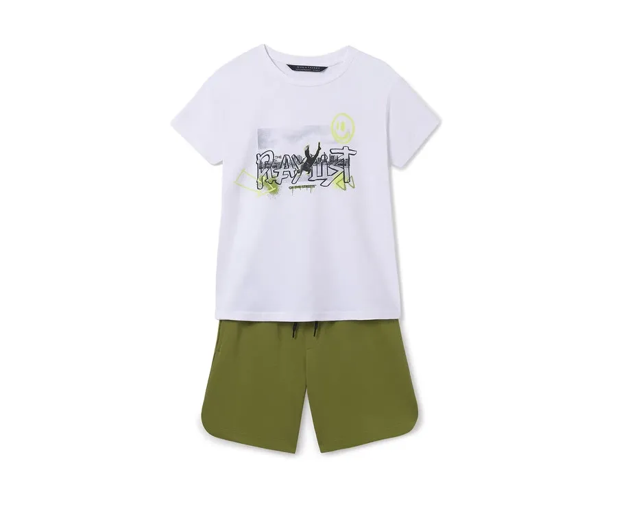 obrazek 1 Mayoral Komplet t-shirt i spodenki 6683 Zielony Regular Fit