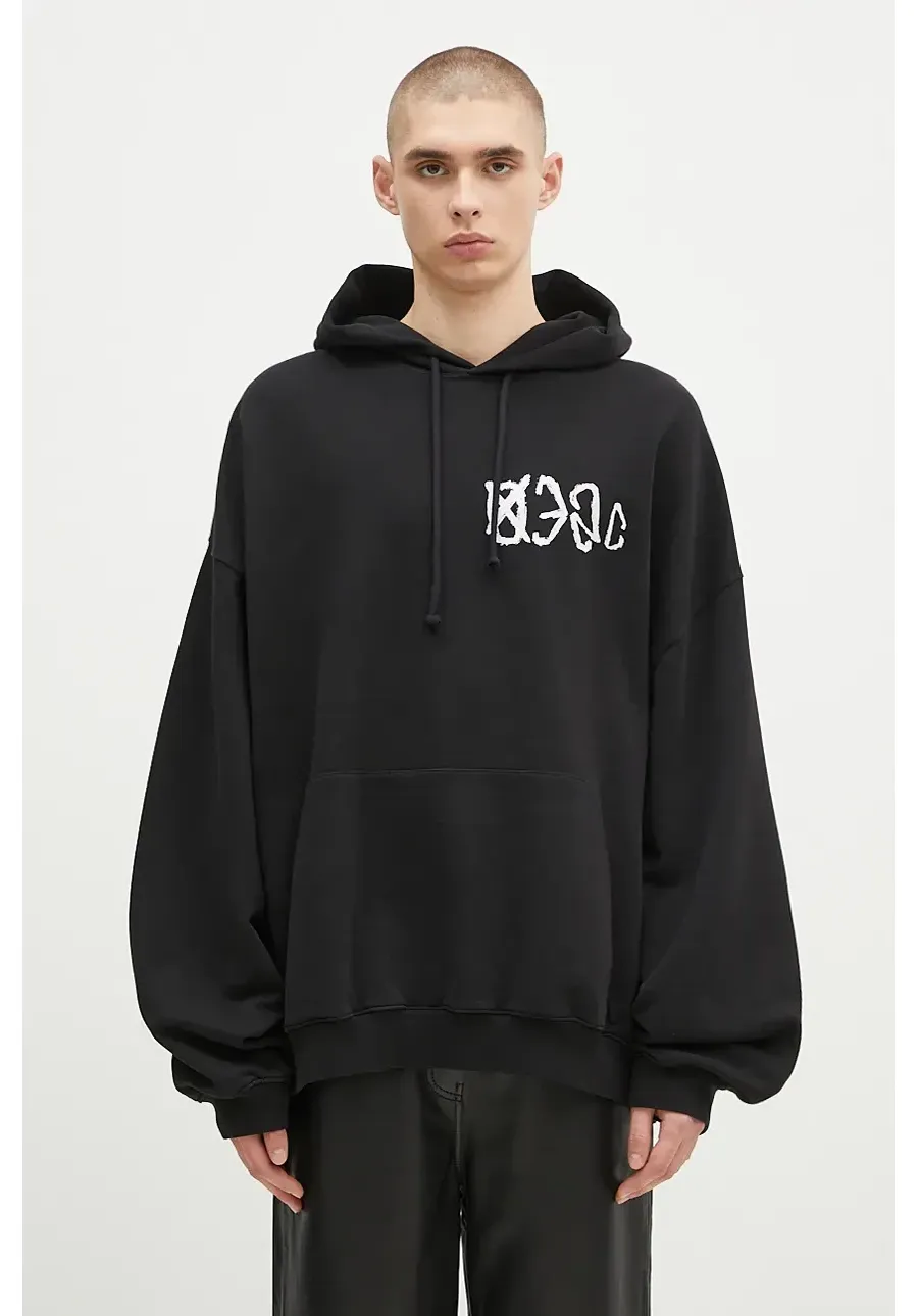 obrazek 1 032C bluza bawełniana ''Sos'' Bubble Hoodie męska kolor czarny z kapturem z nadrukiem F24-URC-0631-050
