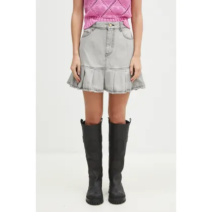Zdjęcie GANNI spódnica jeansowa Future Denim Pleated Mini Skirt kolor szary mini rozkloszowana J1550