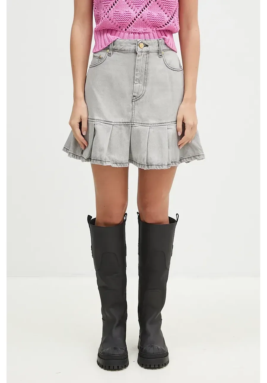 obrazek 1 GANNI spódnica jeansowa Future Denim Pleated Mini Skirt kolor szary mini rozkloszowana J1550