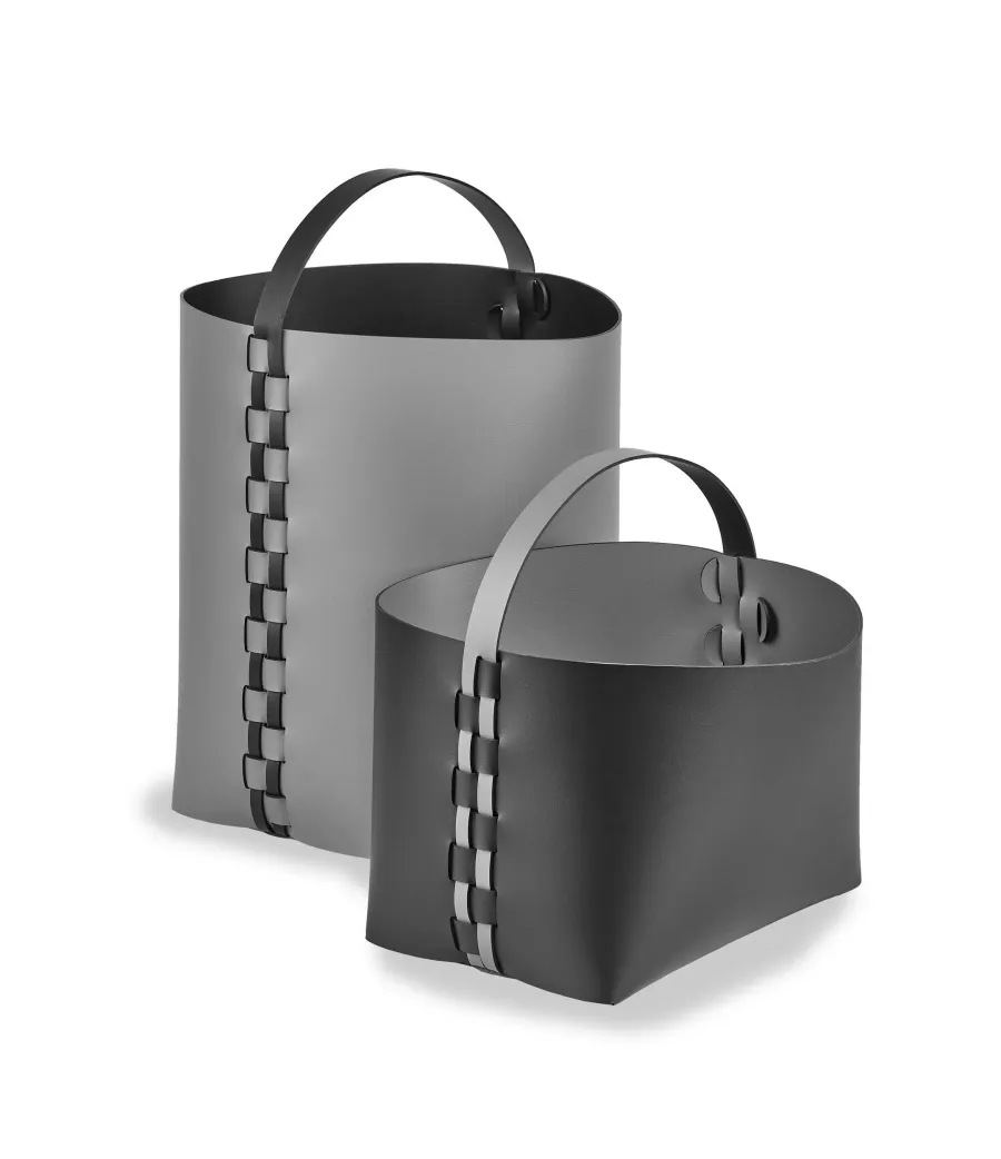 obrazek 2 Szary skórzany kosz Helena z rączką 35x30xH45 cm