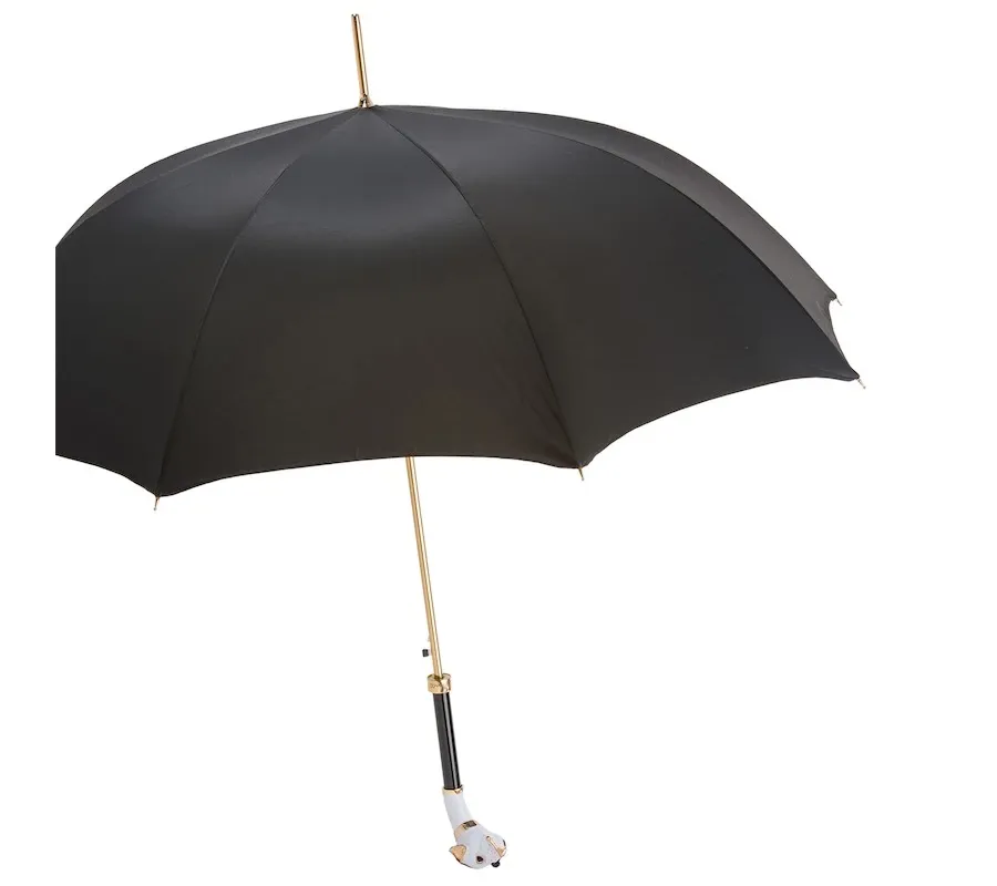 obrazek 7 Piękny stylowy czarny parasol męski z rączką w kształcie głowy białego boksera - Pasotti