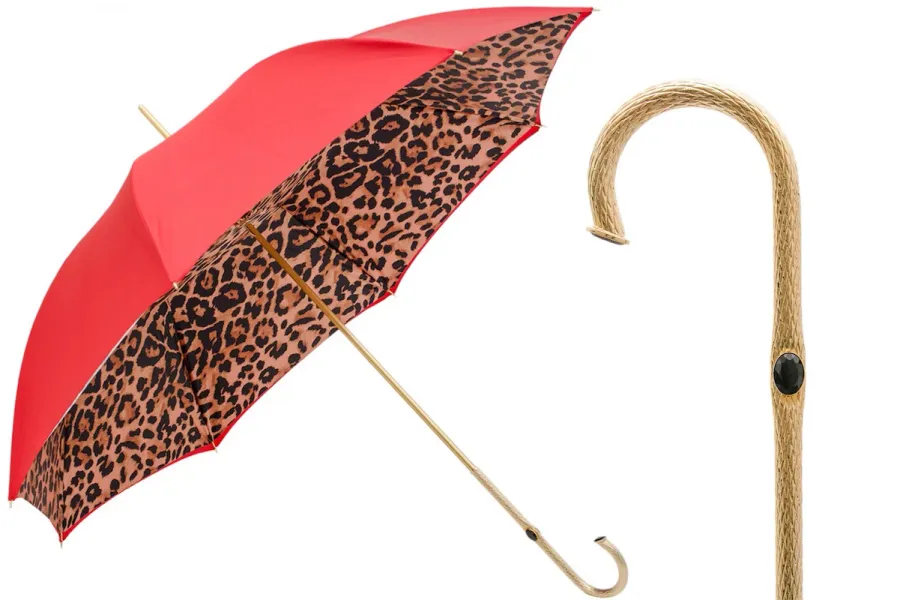 obrazek 1 Wyjątkowy czerwony parasol damski zdobiony wzorem skóry leoparda - Pasotti