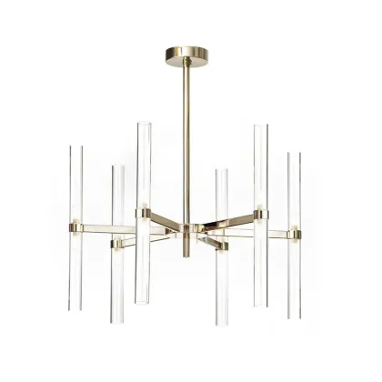 Zdjęcie Stylowy żyrandol ze szkłami borokrzemianowymi i miękkim złotym wykończeniem - Il Paralume Marina