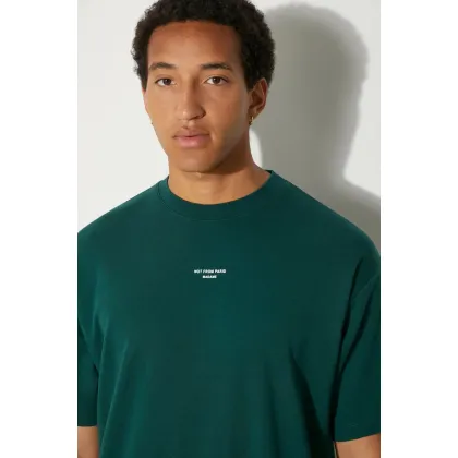 Zdjęcie Drôle de Monsieur t-shirt bawełniany Le T-Shirt Slogan Classique męski kolor zielony z nadrukiem PERM-TS202-CO002-DGN