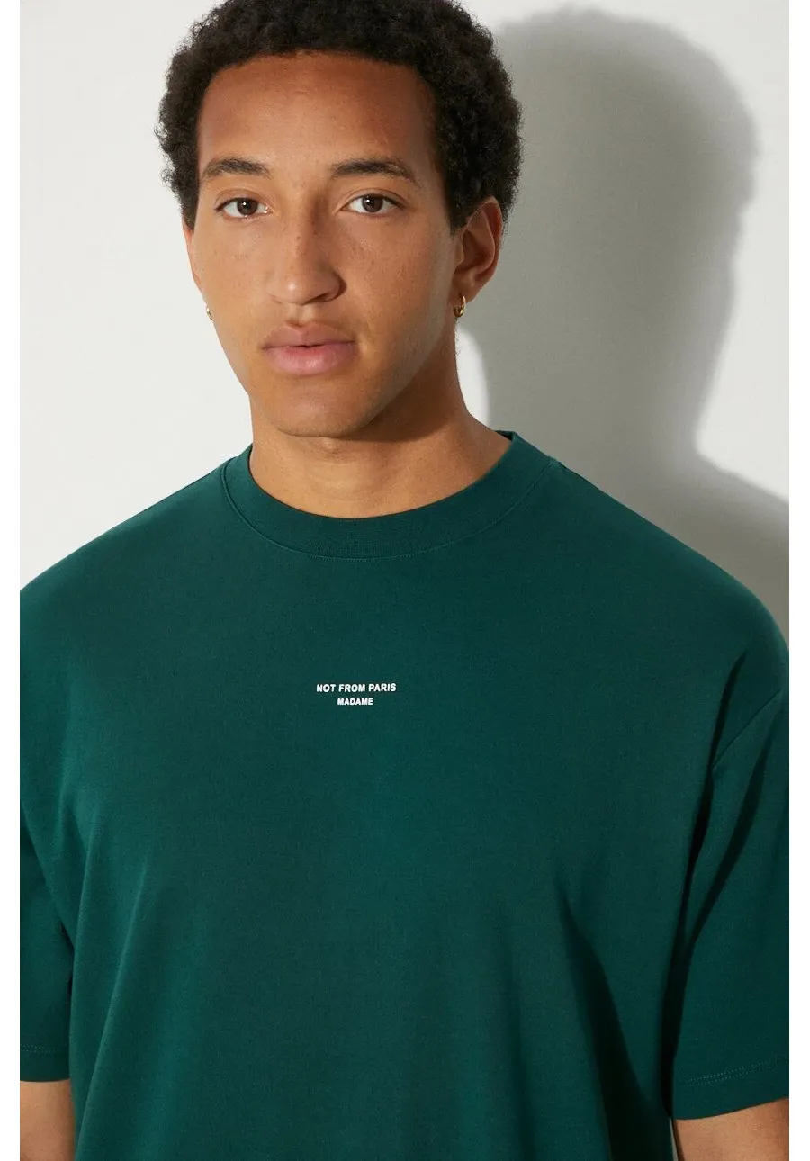 obrazek 1 Drôle de Monsieur t-shirt bawełniany Le T-Shirt Slogan Classique męski kolor zielony z nadrukiem PERM-TS202-CO002-DGN
