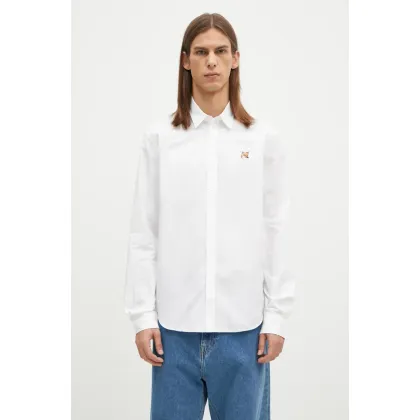 Zdjęcie Maison Kitsuné koszula bawełniana Fox Head męska kolor biały regular z kołnierzykiem klasycznym MM00409WC5010
