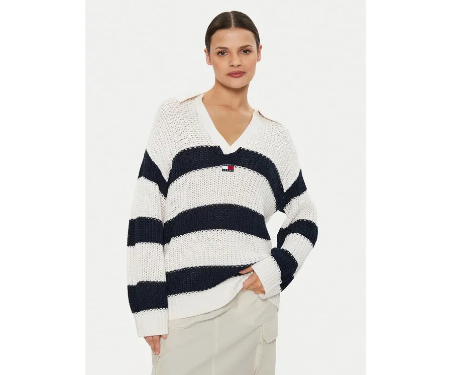 obrazek 1 Tommy Jeans Sweter Rugby DW0DW18523 Écru Relaxed Fit