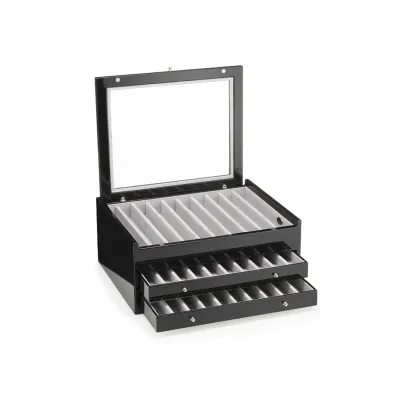 Picture Stylish black wooden pen holder with three drawers