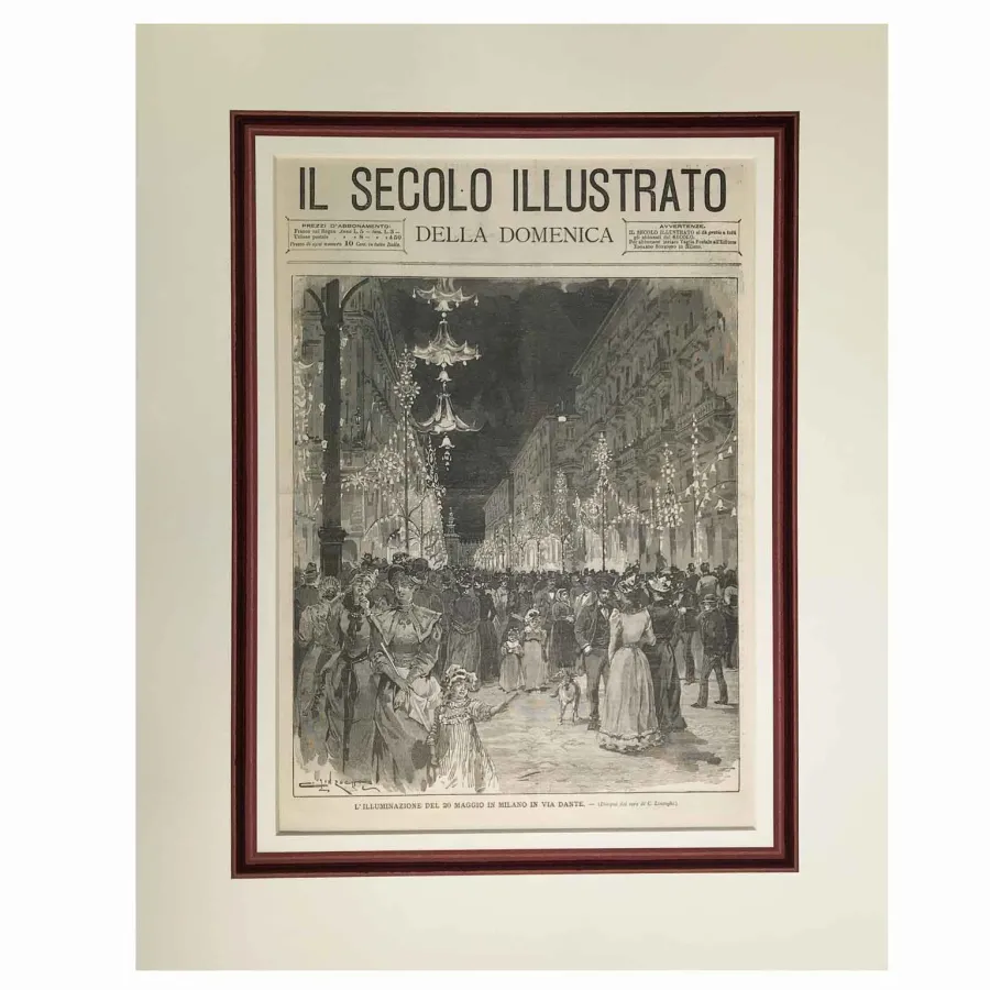 obrazek 1 Antyczny druk via Dante w Mediolanie w 1893 r. rysowany przez C. Linzaghiego dla Illustrated Secolo della Domenica