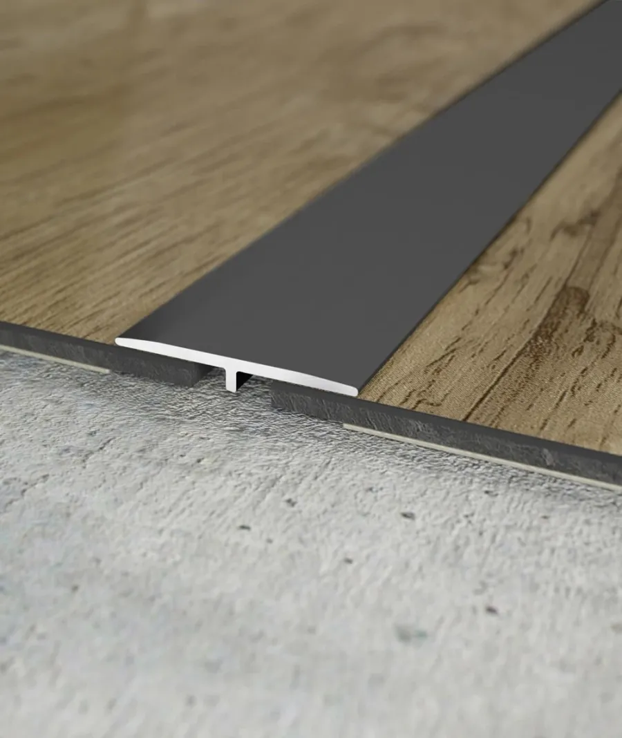 obrazek 1 200 x 2,5 x 0,1 cm Minileiste - (antracyt RAL 7016) - Minimalistyczna listwa aluminiowa łączeniowa międzypodłogowa - UL25X2-06