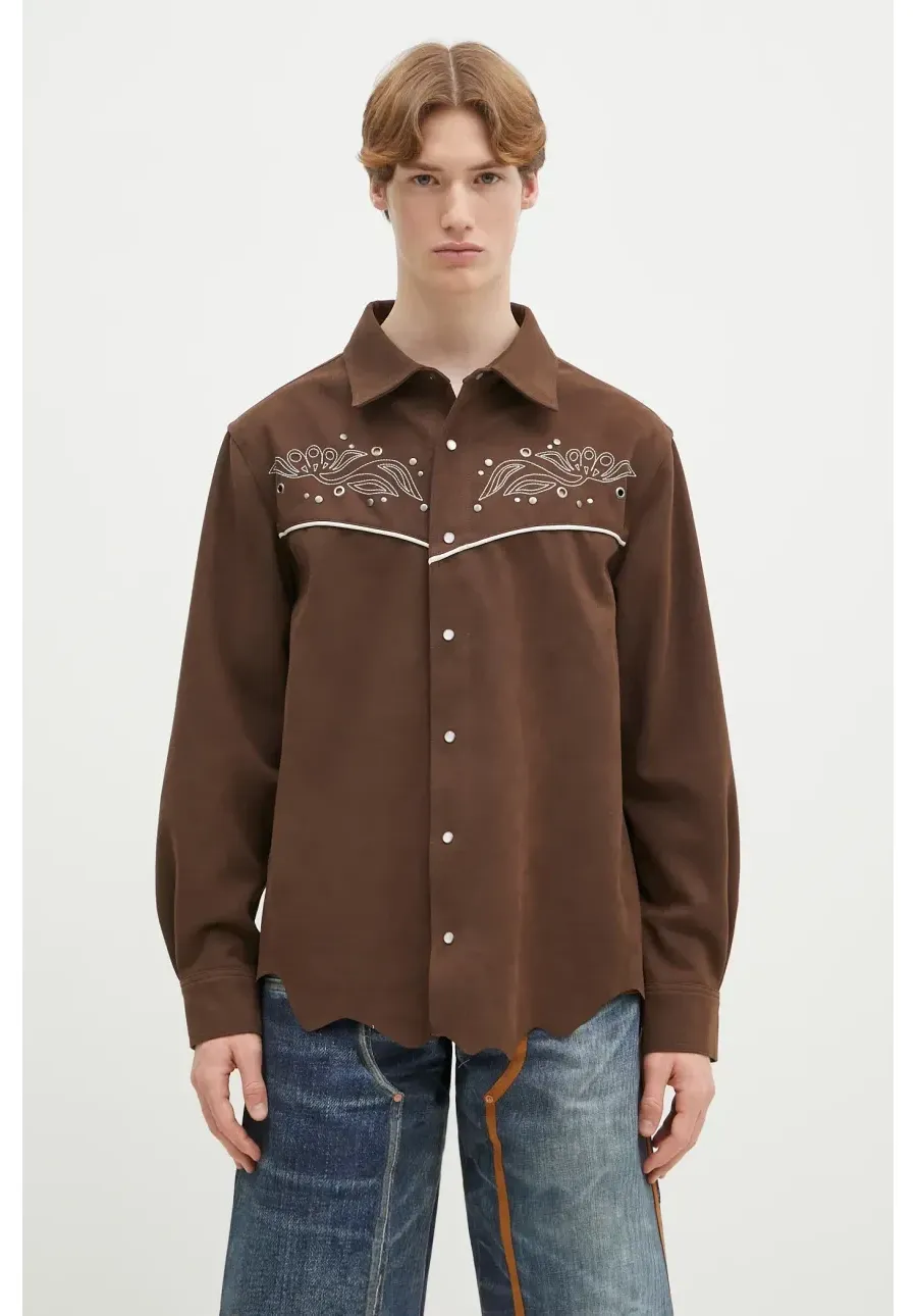 obrazek 1 Andersson Bell koszula Lemmans Faux-Suede męska kolor brązowy regular z kołnierzykiem klasycznym atb1237m