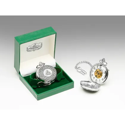 Zdjęcie Prestiżowy męski mechaniczny zegarek kieszonkowy z pewteru zdobiony motywem węzła trójcy