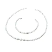 Picture Italian set of necklace and bracelet made of freshwater pearls with diamond-cut gold balls