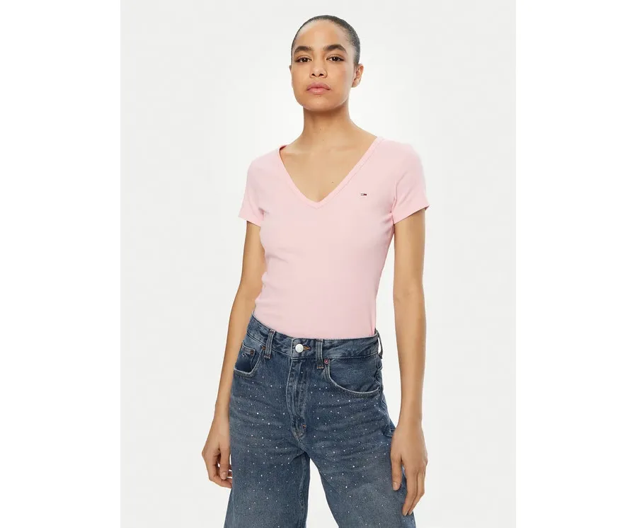 obrazek 1 Tommy Jeans T-Shirt Essential DW0DW17385 Różowy Slim Fit