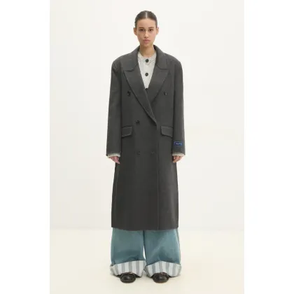 Zdjęcie Sporty & Rich płaszcz wełniany Double Faced DB Cashmere kolor szary przejściowy dwurzędowy OW025500000GY17