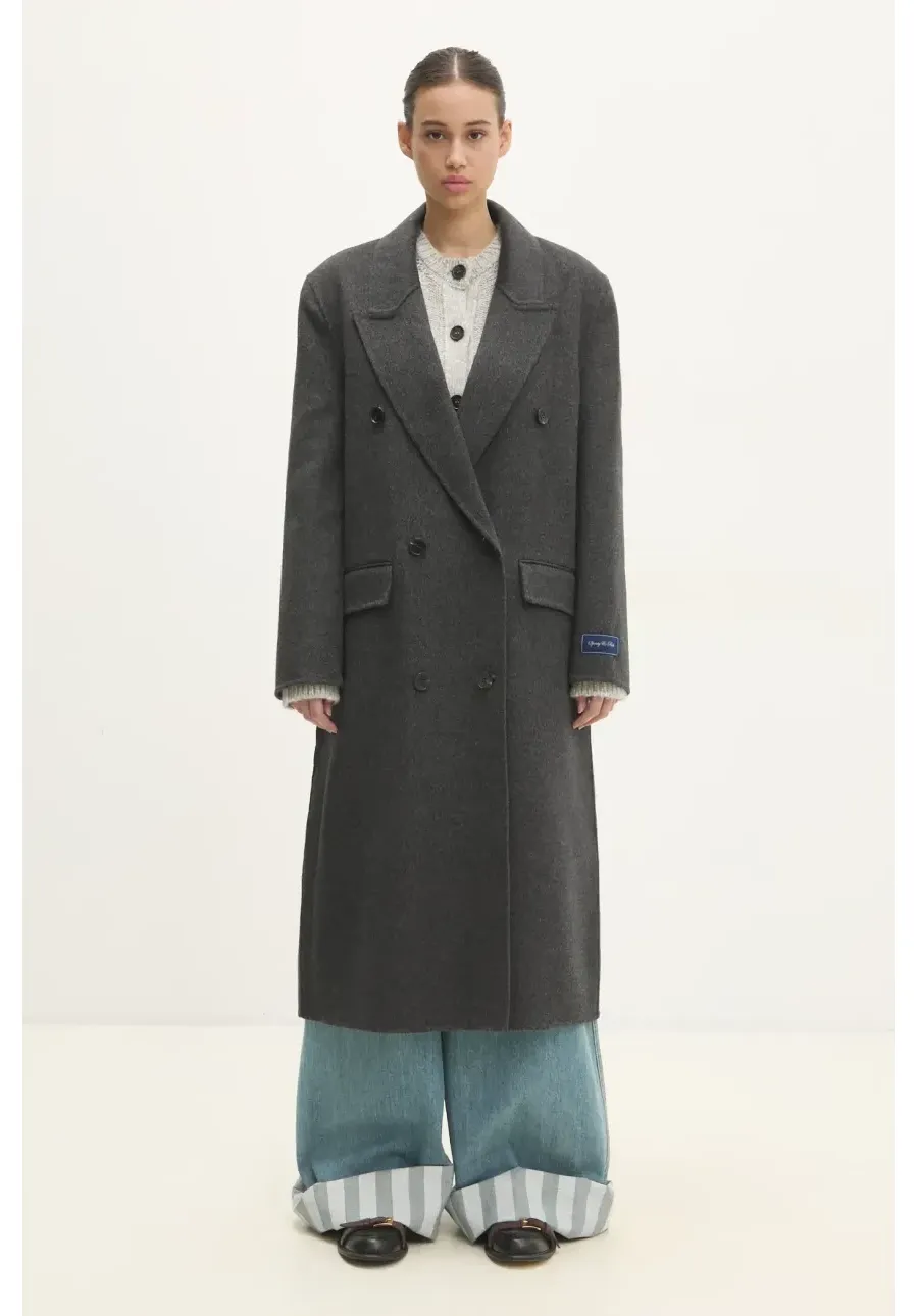 obrazek 1 Sporty & Rich płaszcz wełniany Double Faced DB Cashmere kolor szary przejściowy dwurzędowy OW025500000GY17