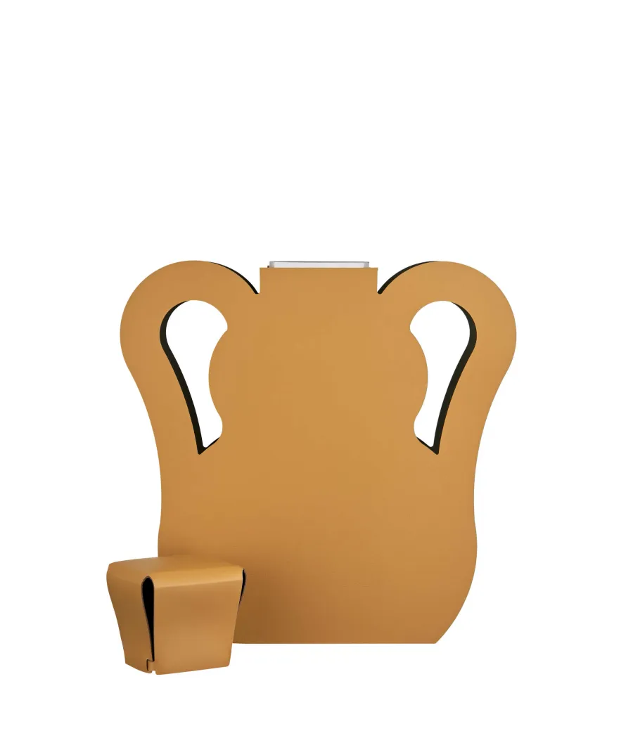 obrazek 3 Unikalny skórzany wazon Otto 9x40xH45 cm w kolorze musztardowym