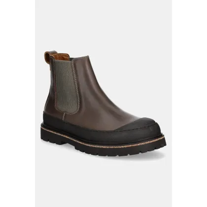 Zdjęcie Birkenstock sztyblety skórzane Prescott Slip On damskie kolor szary na płaskim obcasie 1028139