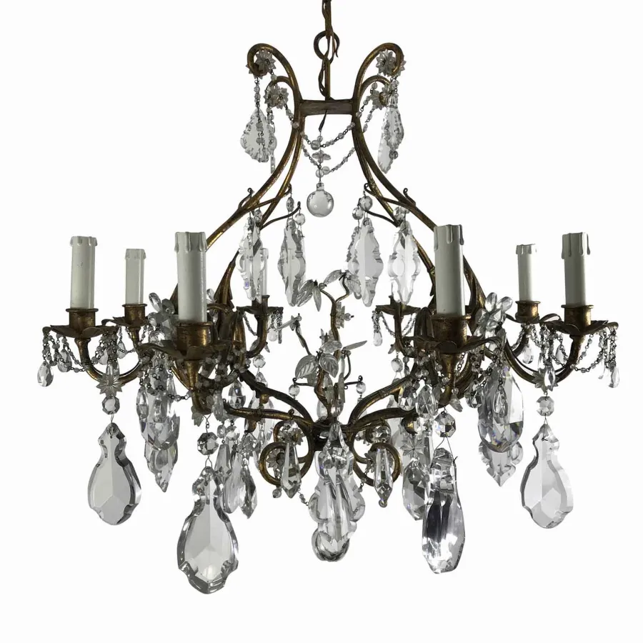 obrazek 3 Gustowny żyrandol w złoty liść z kryształami 8 lamp