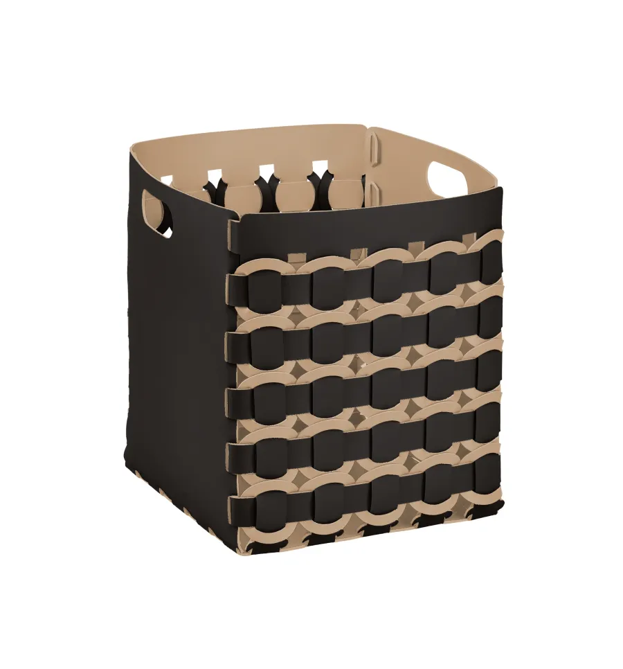 obrazek 1 Piękny skórzany kosz Geometria Rotonda 35x35xH40 cm w kolorze czekoladowym