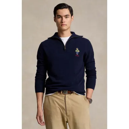 Zdjęcie Polo Ralph Lauren sweter wełniany męski kolor niebieski ciepły 710946002