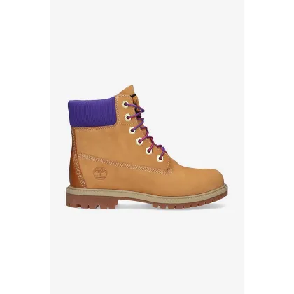 Zdjęcie Timberland workery zamszowe Heritage 6 damskie kolor brązowy na płaskim obcasie A44KP-YELLOW