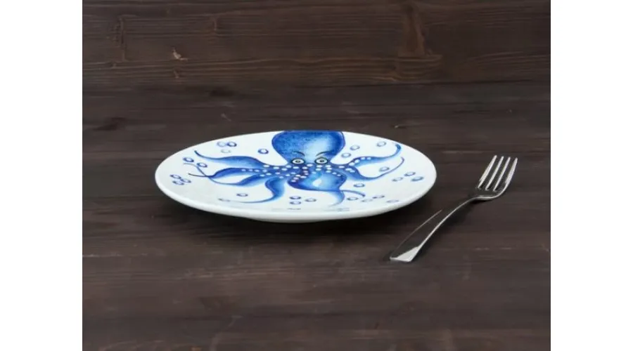 obrazek 2 Ceramiczny talerz deserowy zdobiony niebieskim motywem ośmiornicy - Le Ceramiche