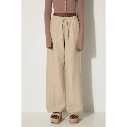 Zdjęcie A.P.C. spodnie lniane kolor beżowy proste medium waist LIAEO.F08426-BEIGE