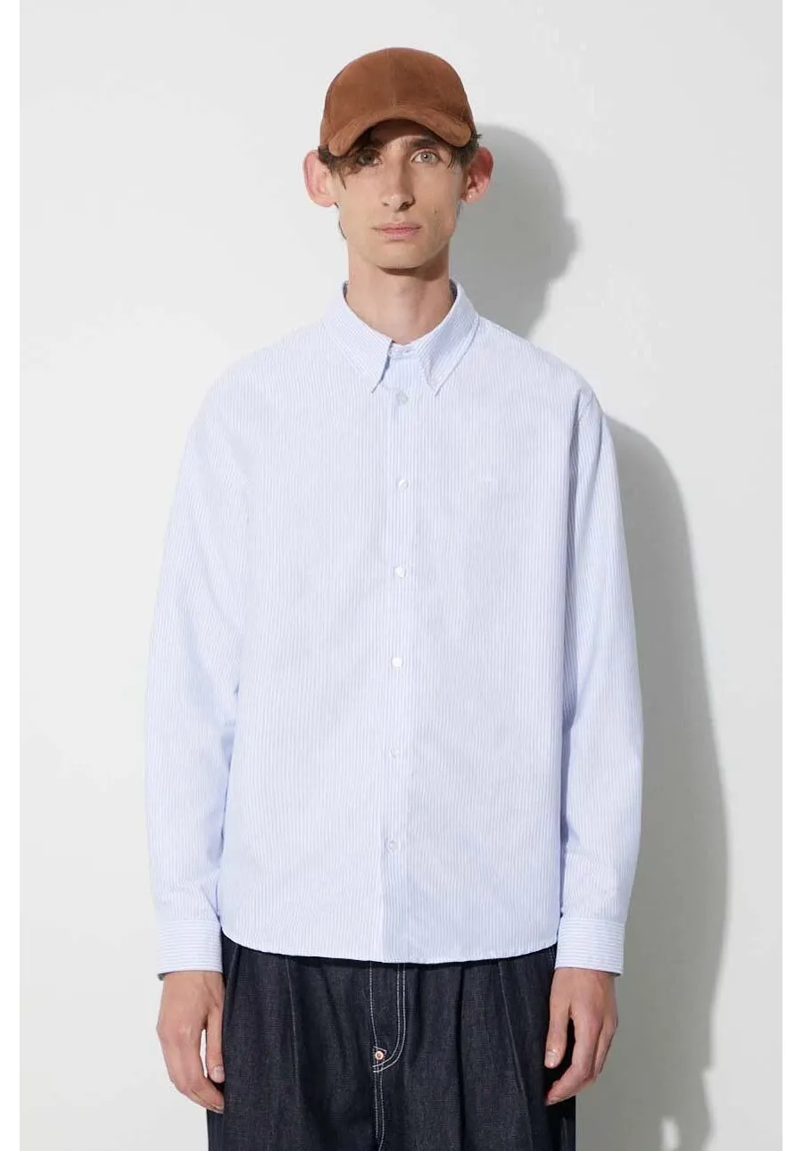 obrazek 1 A.P.C. koszula bawełniana męska kolor niebieski regular z kołnierzykiem button-down