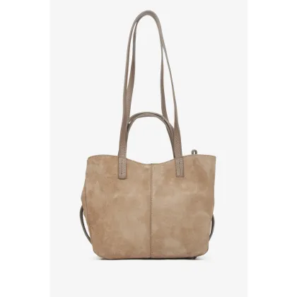 Zdjęcie Estro: Beżowa torebka damska z długimi rączkami z włoskiego weluru naturalnego Premium