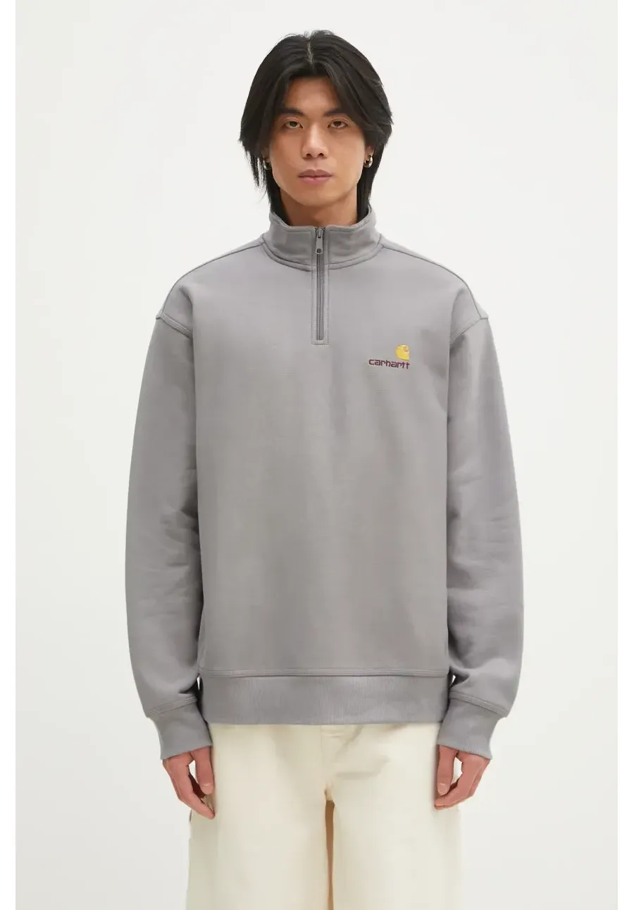 obrazek 1 Carhartt WIP bluza Half Zip American Script Sweat męska kolor szary gładka I027014.2LRXX