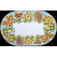 Picture A stylish tabletop made of volcanic lava for the garden, decorated with a beautiful fruit motif - Ceramiche Valchida