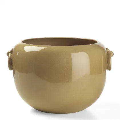 Picture Large flower pot with rings in glazed ceramics H.36xL.50xD.Int.39 cm