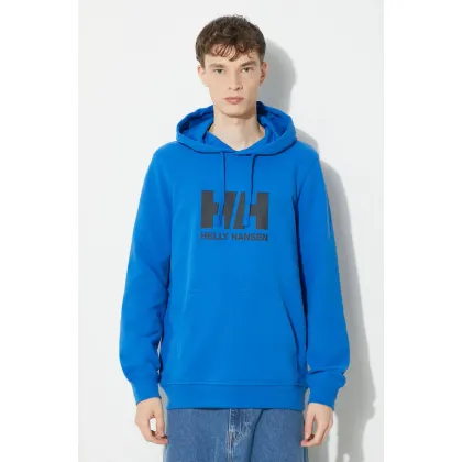 Zdjęcie Helly Hansen bluza bawełniana HH LOGO HOODIE męska kolor niebieski z kapturem z aplikacją 33977