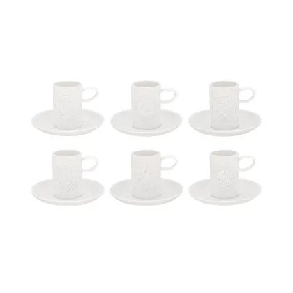 Zdjęcie Zestaw 6 porcelanowych filiżanek do kawy ze spodkami Ornament z rzeźbiarskim ornamentem inspirowanym sufitami pałacu Vista Alegre - Vista Alegre